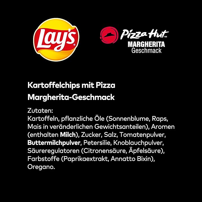 Lays Pizza Hut Margherita - Knusprig Gesalzene Kartoffelchips für eine gelungene Party Pizza Flavor Potato Chips, Crispy Natural Potato Chips with Tomato, 1x 150 g / 5.29 oz