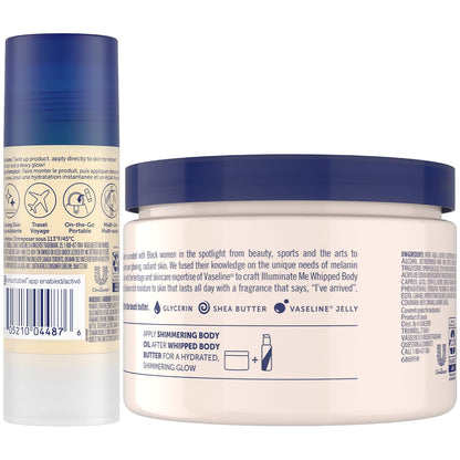 Vaseline Cocoa Shimmer Jelly Stick, Travel-Friendly + Illuminate Me Whipped Body Butter, Moisturizers for Extremely Dry Skin