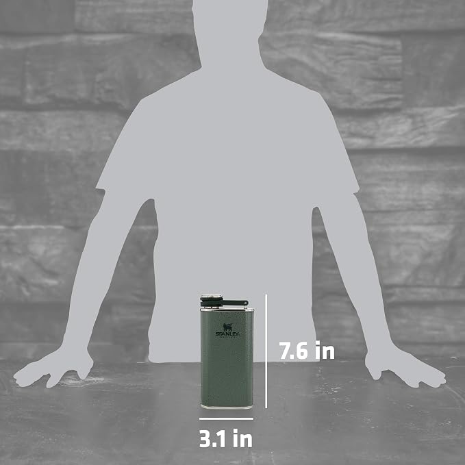 Stanley Classic Easy Fill Wide Mouth Flask 8 oz | Leakproof Hip Flask | Hinge Connected Never Lose Cap | Insulated Stainless Steel Liquor Container | BPA-Free | Hammertone Green