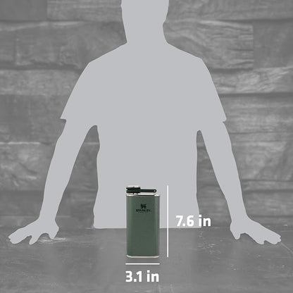 Stanley Classic Easy Fill Wide Mouth Flask 8 oz | Leakproof Hip Flask | Hinge Connected Never Lose Cap | Insulated Stainless Steel Liquor Container | BPA-Free | Hammertone Green