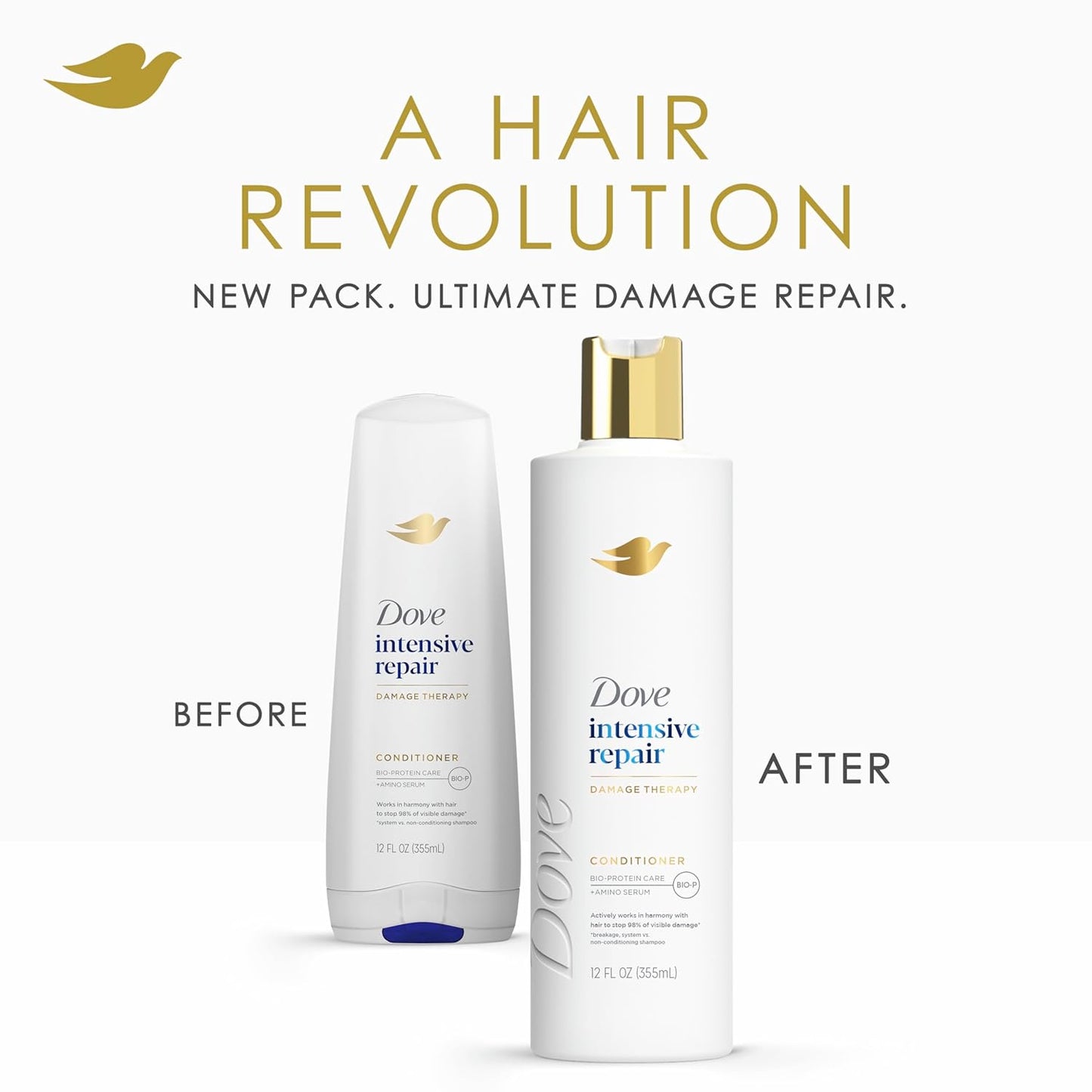 Dove Conditioner Intensive Repair for Damaged Hair Bio-Protein Care Technology and Amino Serum 12 oz,(Pack of 8)
