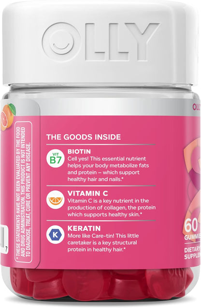 OLLY Hair Skin and Nails Gummies, Undeniable Beauty, Biotin - 60 Count