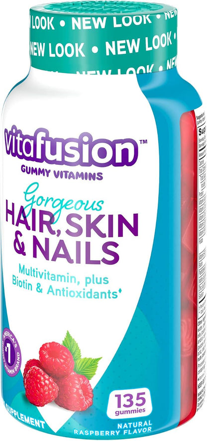 Vitafusion Gorgeous Hair/Skin & Nails Multivitamin Gummy Vitamins + Biotin & Antioxidant Vitamins C&E/Raspberry Flavor (45 Day Supply) America’s Number One Gummy Vitamin Brand, 135 Count (Pack of 2)