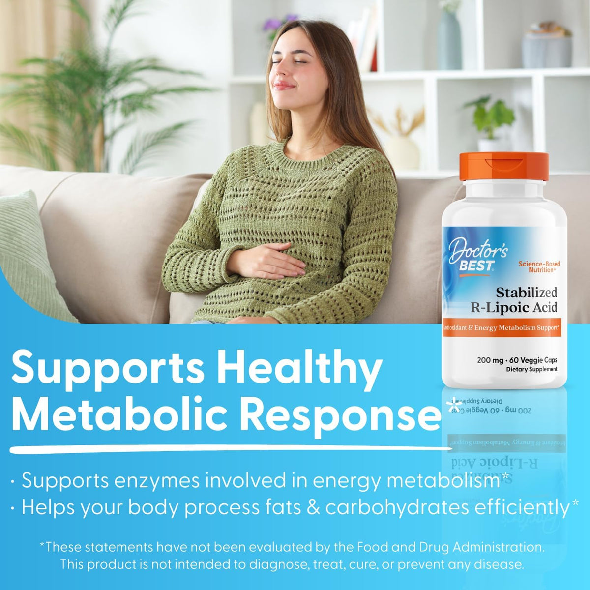 Doctor's BEST Stabilized R-Lipoic Acid Supplement 200 mg, 60 Veg Caps
