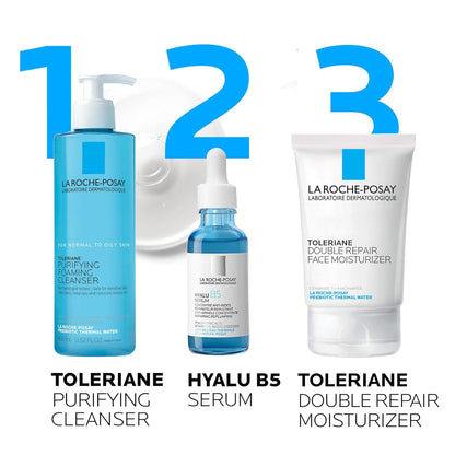 La Roche Posay Toleriane Purifying Cleanser + Toleriane Double Repaire Moisturizer + Hyalu B5 Serum