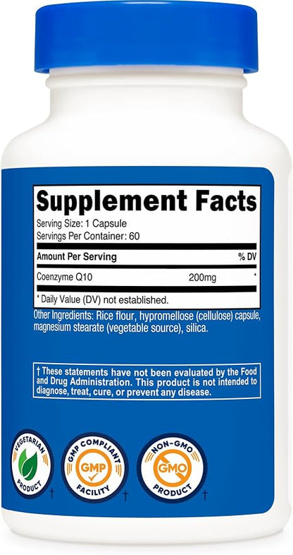 Nutricost CoQ10 200mg, 60 Vegetarian Capsules, 60 Servings, Vegetarian