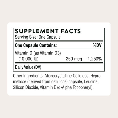 THORNE Vitamin D-10,000, Vitamin D3 Supplement, 10,000 IU, 60 Capsules