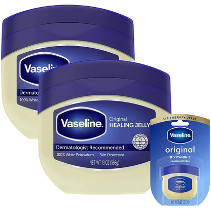 Vaseline Petroleum Jelly Value-Size 2-Pack + Mini Vaseline Lip Therapy Original with Vitamin E for Soft, Smooth Skin & Lips