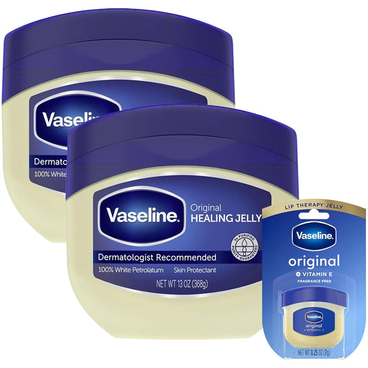 Vaseline Petroleum Jelly Value-Size 2-Pack + Mini Vaseline Lip Therapy Original with Vitamin E for Soft, Smooth Skin & Lips