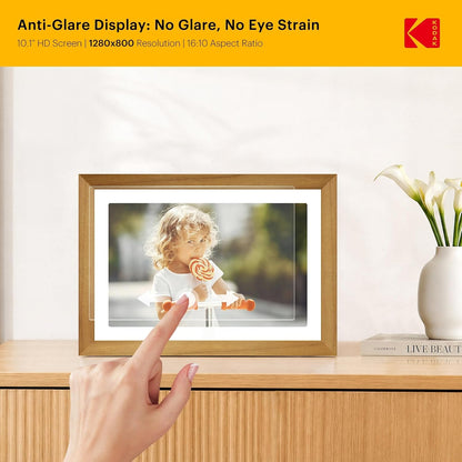 KODAK 10.1" WiFi Digital Picture Frame, Rechargeable Battery, Solid Wood