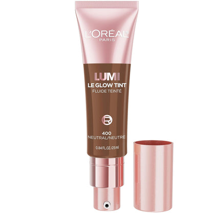 L'Oreal Paris Lumi Le Glow Skin Tint, Lightweight Water-Based Tinted Serum with Foundation-Like Coverage, Glow Illuminator, Neutral 400, 0.85 Fl Oz
