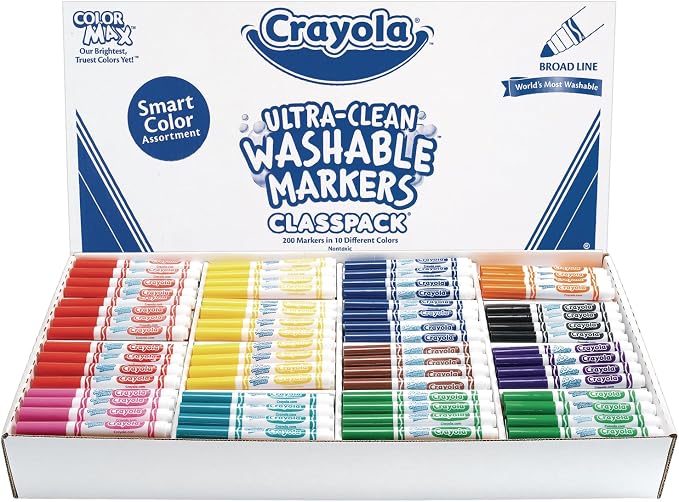 Crayola Exclusive Smart Color Ultra-Clean Washable Marker Classpack, Set of 200, Washable Markers for Kids, Markers (Item # 200CS)