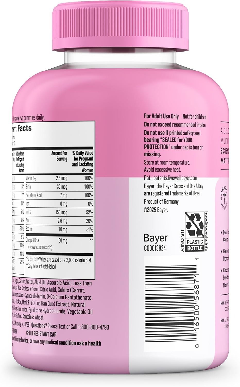 One A Day Prenatal Vitamins for Women Gummies- Pregnancy Vitamins for Women with Folic Acid, DHA, Iodine, Prenatal Gummies, Iron-Free, 120 Ct (Packaging May Vary)