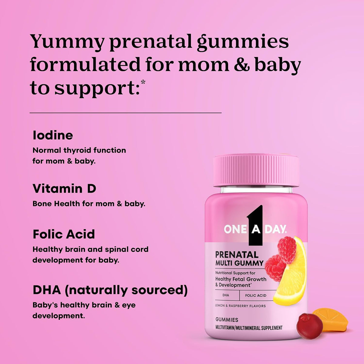 A Day Prenatal Vitamins for Women Gummies- Pregnancy Vitamins for Women with Folic Acid,DHA,Iodine,Prenatal Gummies,Iron-Free,120 Ct (Packaging May Vary),(Pack of 2)