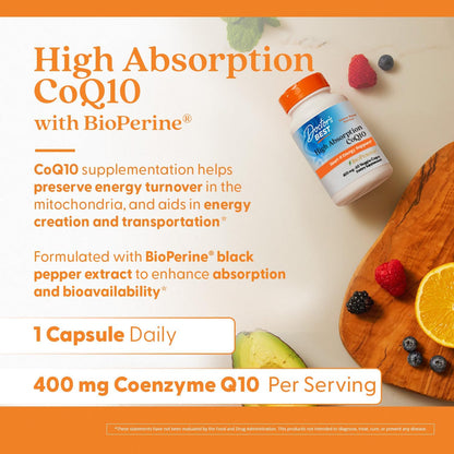 Doctor's Best High Absorption CoQ10 400mg with BioPerine, 180 Veg Capsules