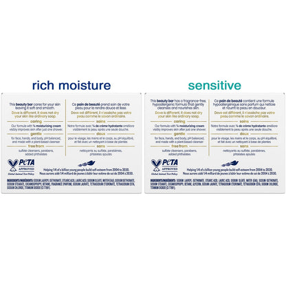 Dove Beauty Bar Sensitive & Original Variety 2-Pack – #1 Dermatologist Recommended Moisturizing Soap for Soft, Smooth Skin, 2.6 Oz Ea