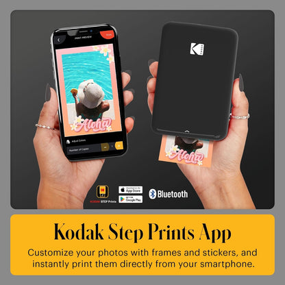 KODAK Step Instant Smartphone Photo Printer, Portable Mini Color Wireless Mobile Printer, Zink 2x3” (5.1x7.5 cm) Sticky-Back Photos, Bluetooth Compatible with iOS & Android Devices, Editing App, Black