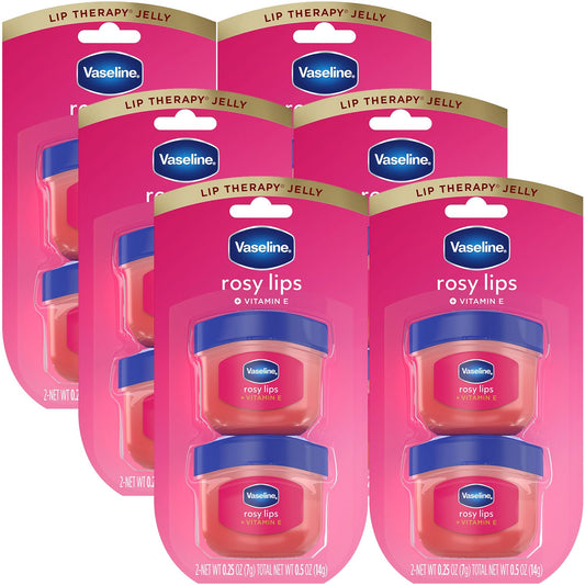 Vaseline Lip Therapy Rosy Lips Mini 12-Pack – Rose-Tinted Lip Balm, Moisturizer for Soft, Pink Lips, 0.25 Oz Ea