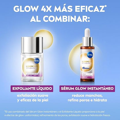 NIVEA LUMINOUS 630 Skin Glow Liquid Exfoliant 100 ml – Ultra-Refining AHA & PHA Radiance Tonic for Silky-Smooth Texture, Enhanced Clarity and Illuminated Skin Appearance