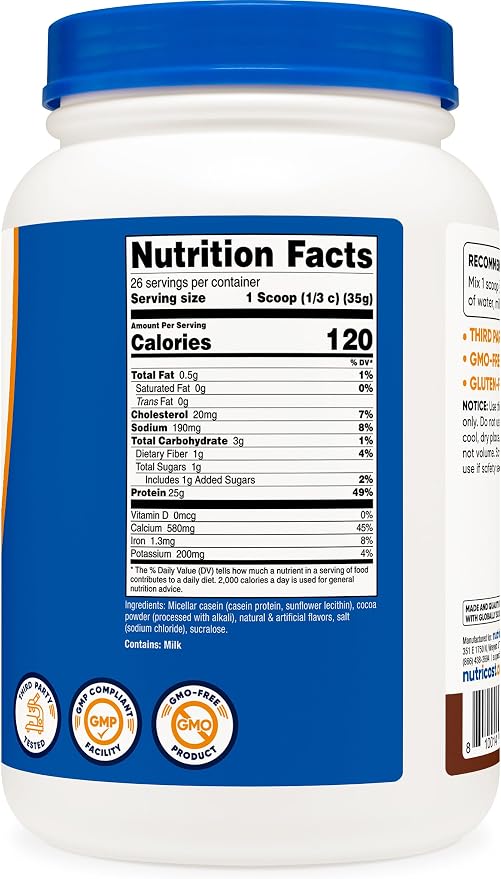 Nutricost Casein Protein Powder 2lb Chocolate