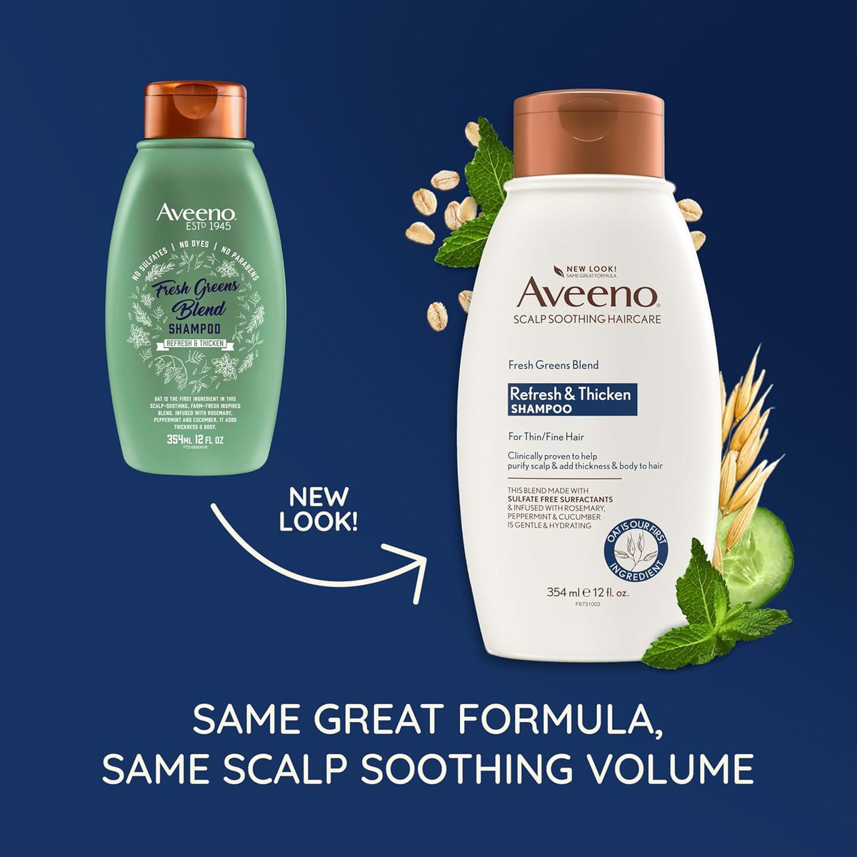 Aveeno, Fresh Greens Blend Sulfate-Free Shampoo with Rosemary, Peppermint & Cucumber to Thicken & Nourish, Clarifying & Volumizing Shampoo for Thin or Fine Hair, Paraben-Free, 12oz (Pack of 2)