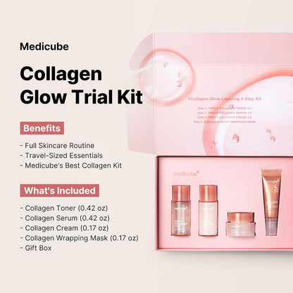 medicube Glass Skin Collagen Trial Kit | Korean Skincare Set and Kit | Gifts for women | 4-Step Skincare Set for glowy skin | Travel Size (Pack of 2)