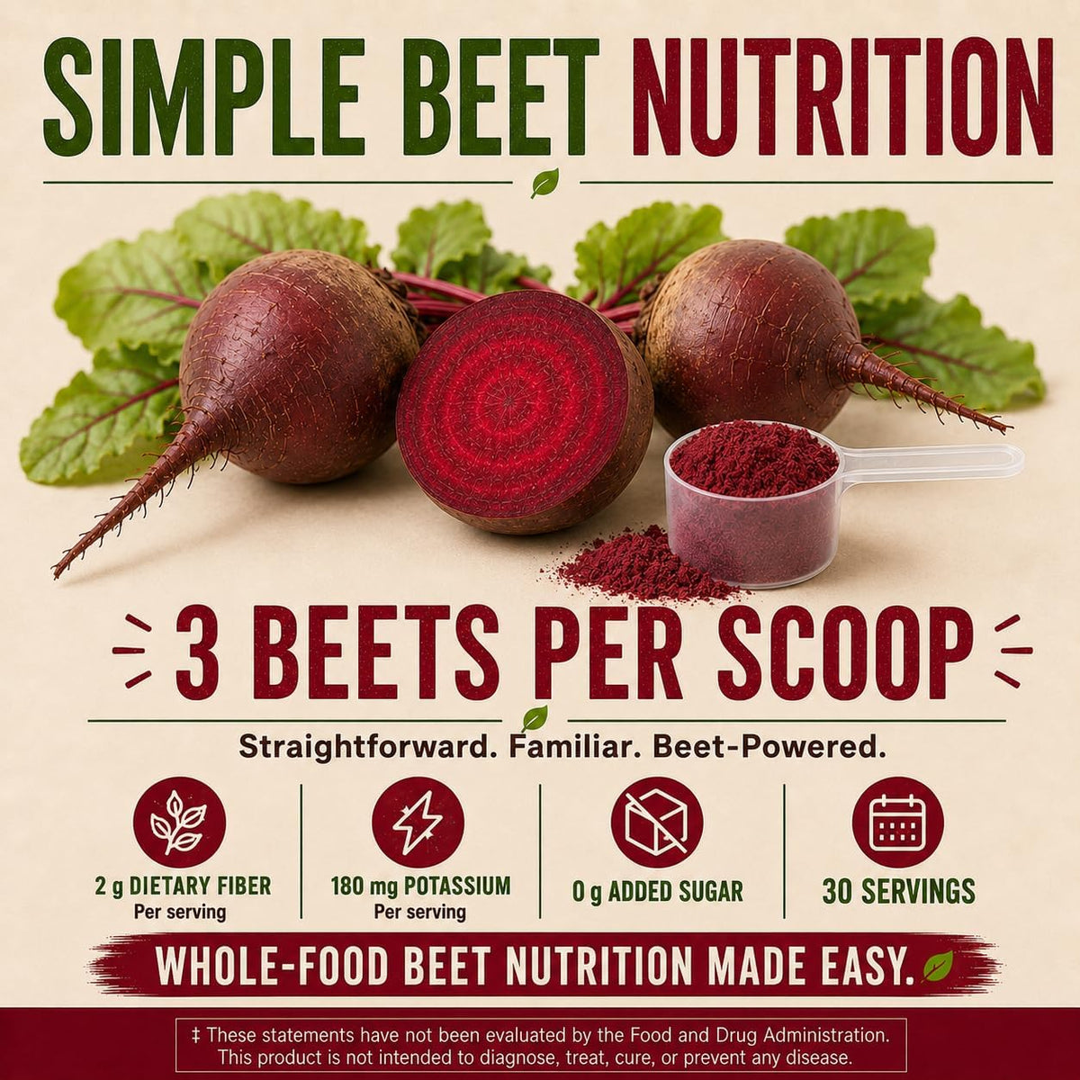 Country Farms Bountiful Beets, Wholefood Beet Extract Superfood, Helps Support Healthy Circulation and Promote Energy, Nitric Oxide Boost, Cherry Flavor, 30 Servings