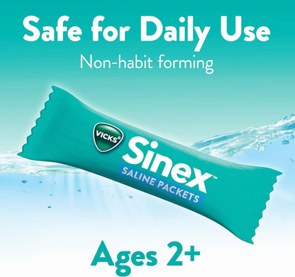 Vicks Sinex Saline Nasal Rinse Refill Packets, Flush Out Mucus & Allergens, Fast & Effective Relief for Everyday Congestion from Sinus & Allergy, 60 Refill Packets