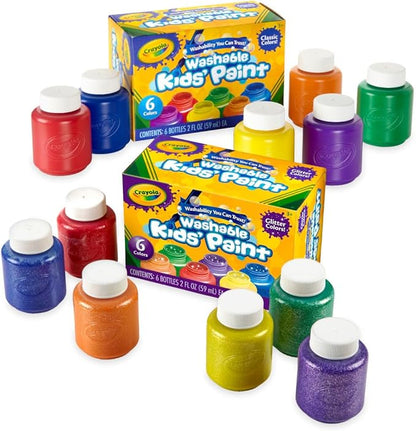 Crayola Washable Kids Paint Set (12ct), School Supplies for Kids, Classic and Glitter Paint, Classroom Essentials, Toddler Painting Kit, Ages 3+