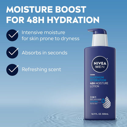 NIVEA MEN Maximum Hydration Body Lotion, Value Pack, 2 x 16.9 FL OZ