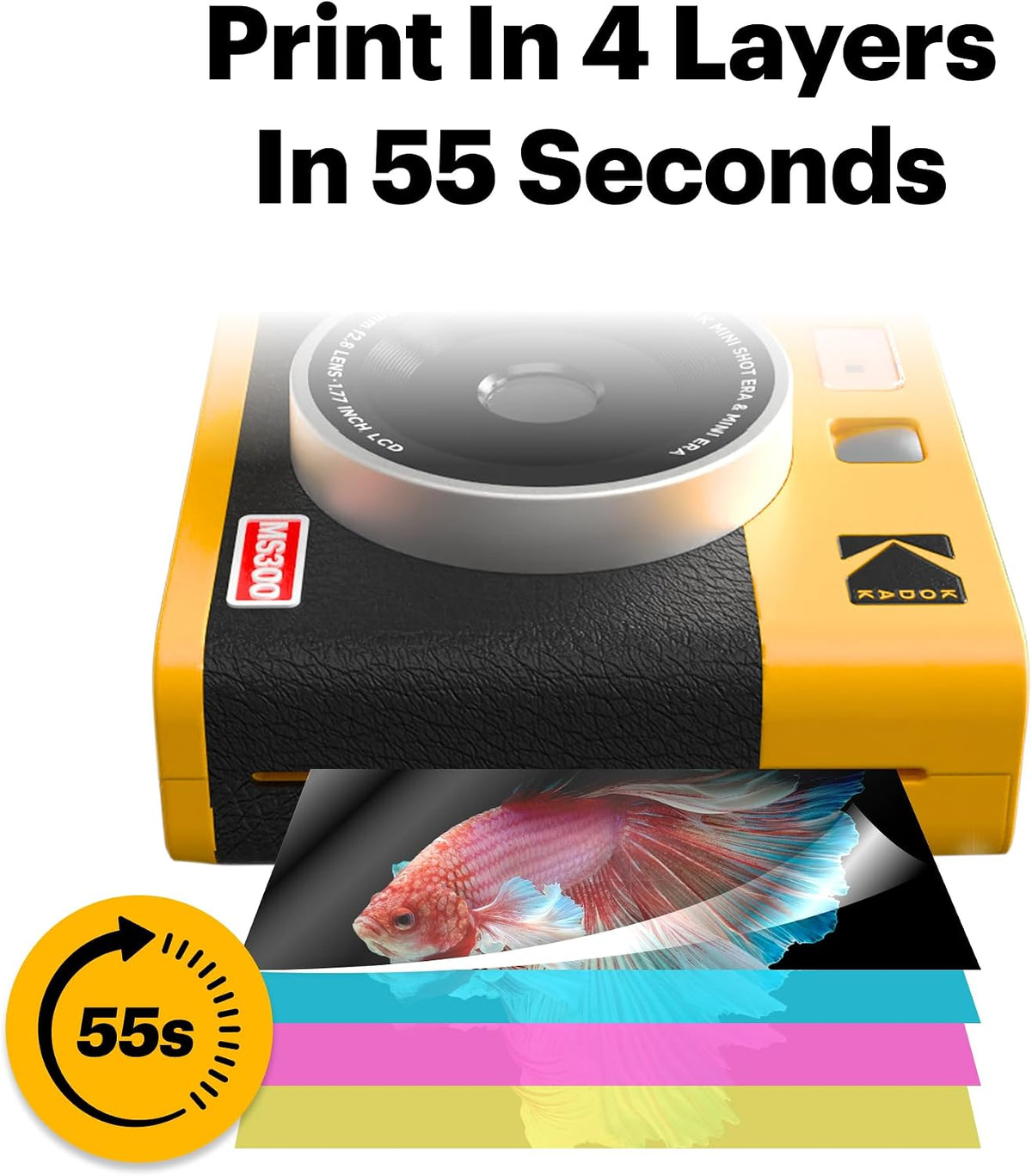 KODAK Mini Shot 3 ERA 3x3 Instant Camera, Photo Printer, 38 Sheet, Black