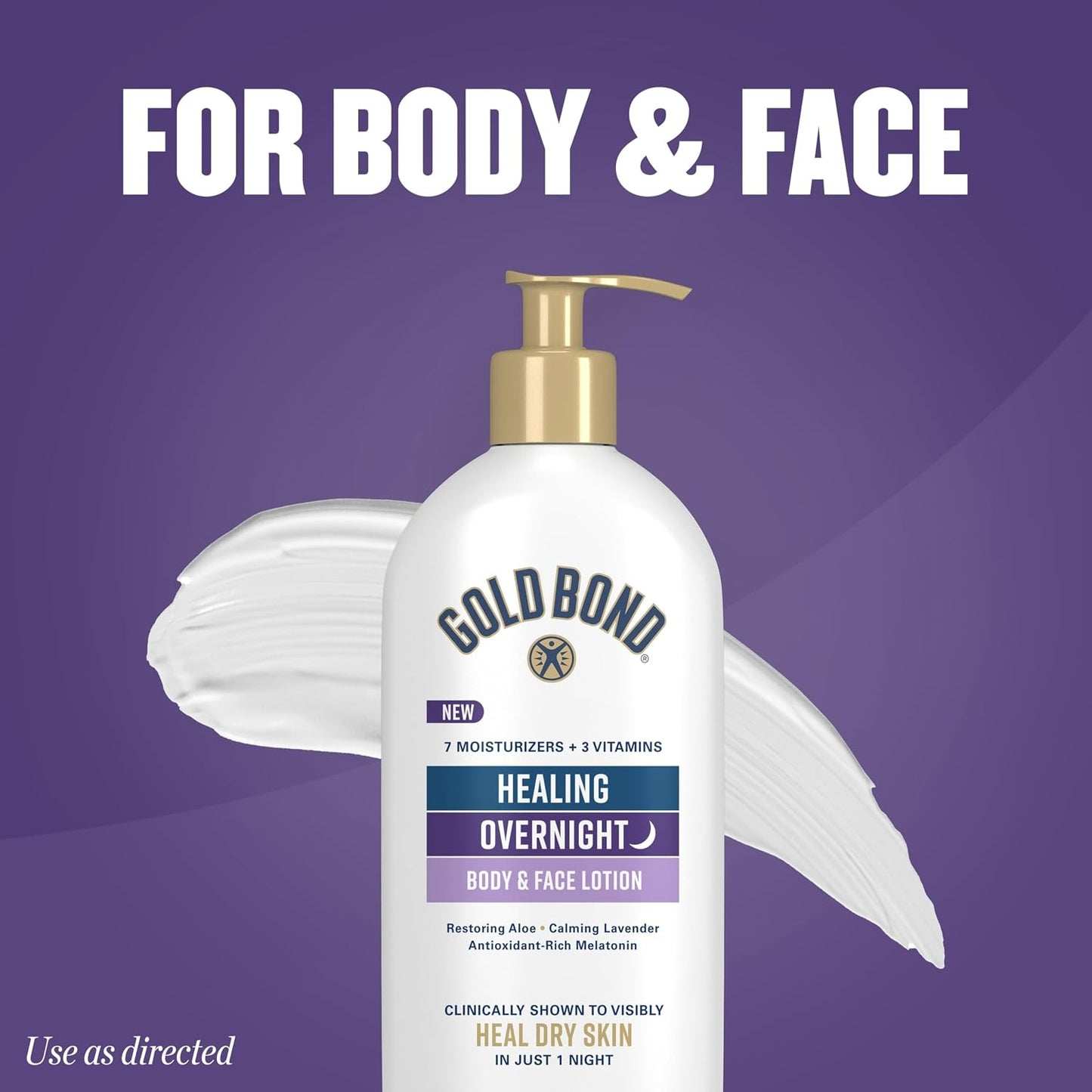 Gold Bond Healing Overnight Body & Face Hydrating Lotion for Dry Skin | Dry skin lotion, nongreasy moisturizer with Hyaluronic Acid, Aloe & Melatonin works while you sleep, 13 oz