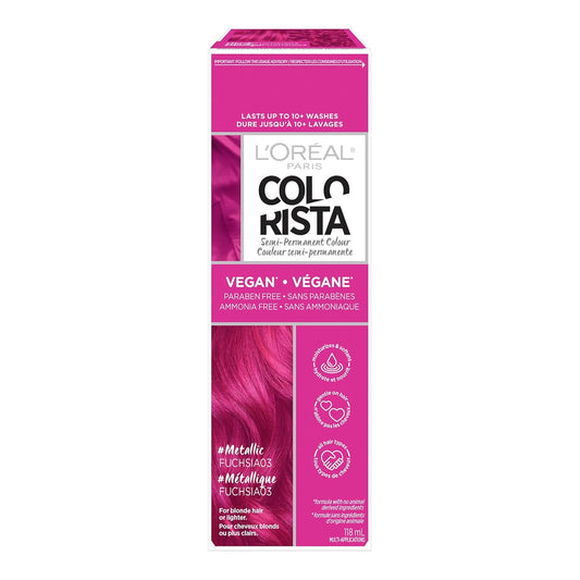 L'Oreal Paris Colorista Metallic Semi Permanent Hair Color for Bleached or Blonde Hair, Color Depositing Hair Mask Formula, Metallic Pink