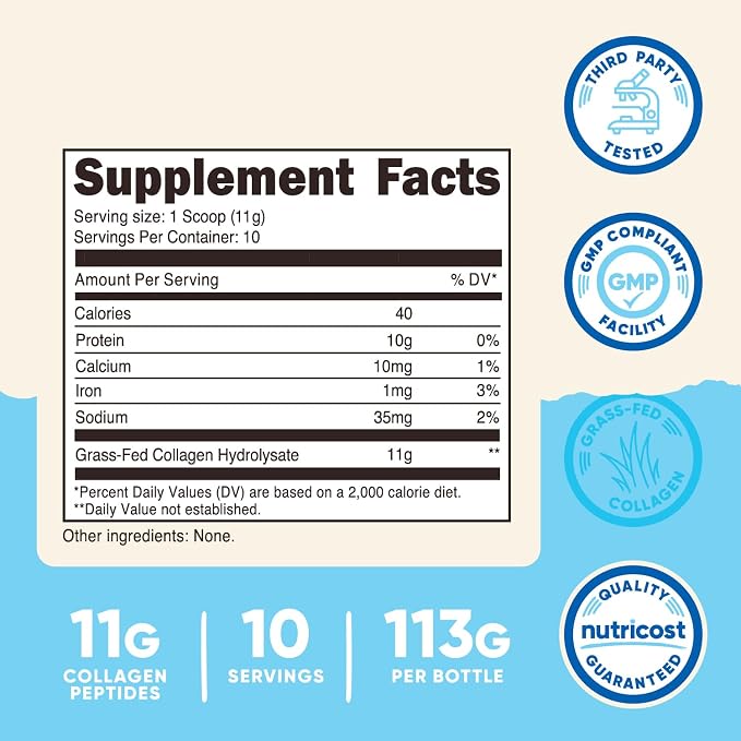 Nutricost Collagen Peptides Powder 4 oz (Unflavored) Type I & III Collagen