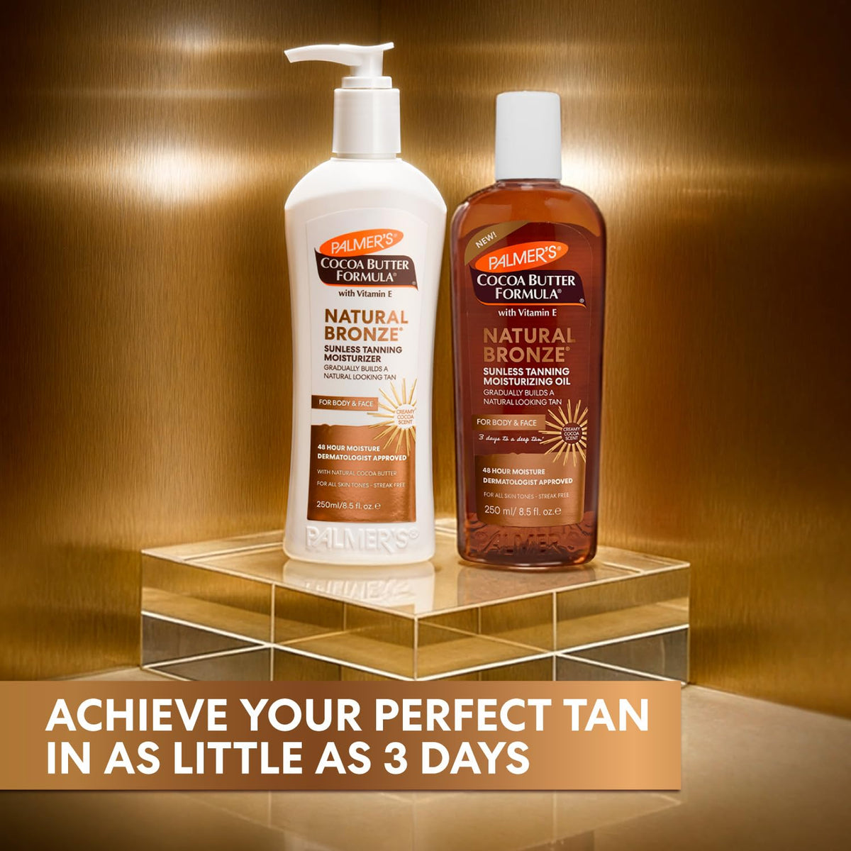 Palmer’s Cocoa Butter Formula, Natural Bronze Sunless Tanning Moisturizing Body Oil (8.5 fl oz), Face & Body Gradual Tanner, Buildable, Natural-Looking Tan in 3 Days, No Streak, 48-Hour Moisture