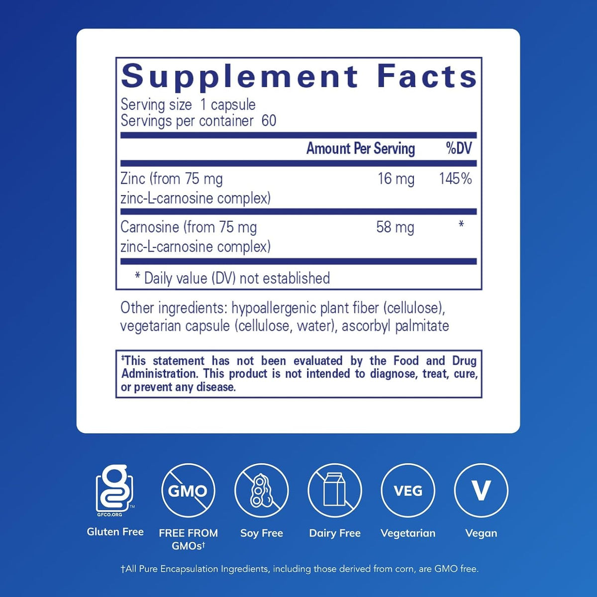 Pure Encapsulations Peptic-Care (Zinc-L-Carnosine), 60 Capsules
