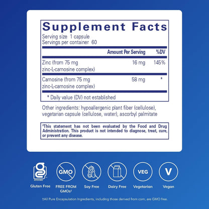 Pure Encapsulations Peptic-Care (Zinc-L-Carnosine), 60 Capsules