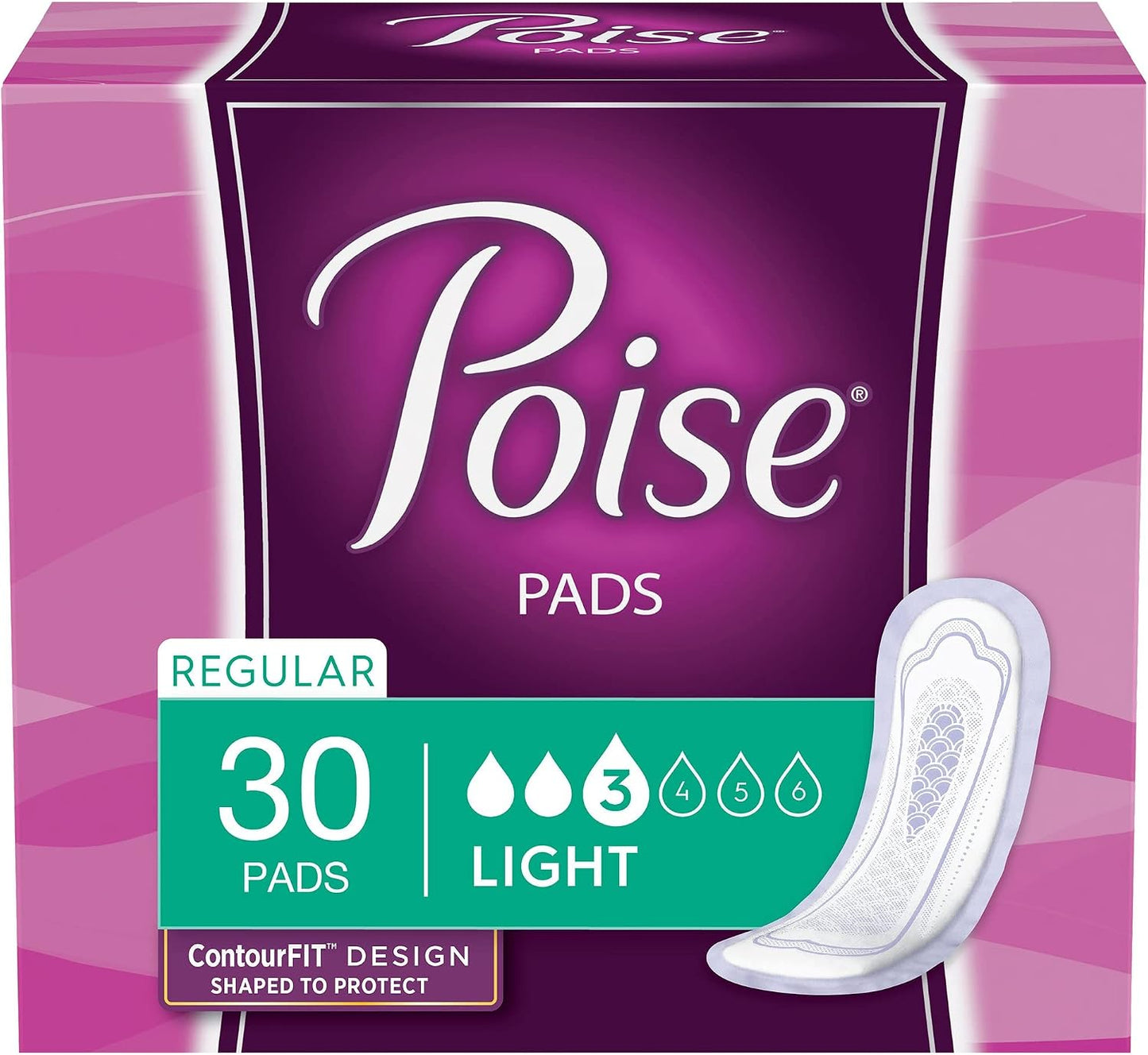 Poise Ultra Thins Light Absorbency Pads, 30 Count (Pack of 2)