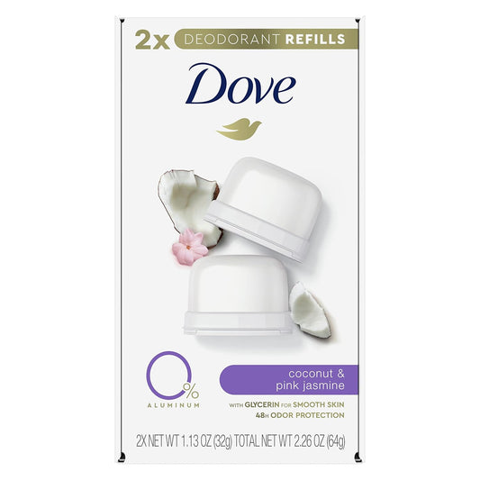 Dove Refillable Deodorant Refill Kit Deodorant For Women Coconut & Pink Jasmine 0% Aluminum 1.13 oz 2 Refills