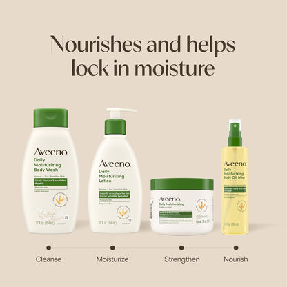 Aveeno Daily Moisturizing Body Lotion with Soothing Prebiotic Oat, Gentle Lotion for Women and Men Nourishes Dry Skin, Paraben-, Dye-, & Fragrance-Free, Non-Greasy & Non-Comedogenic, 12 Fl Oz