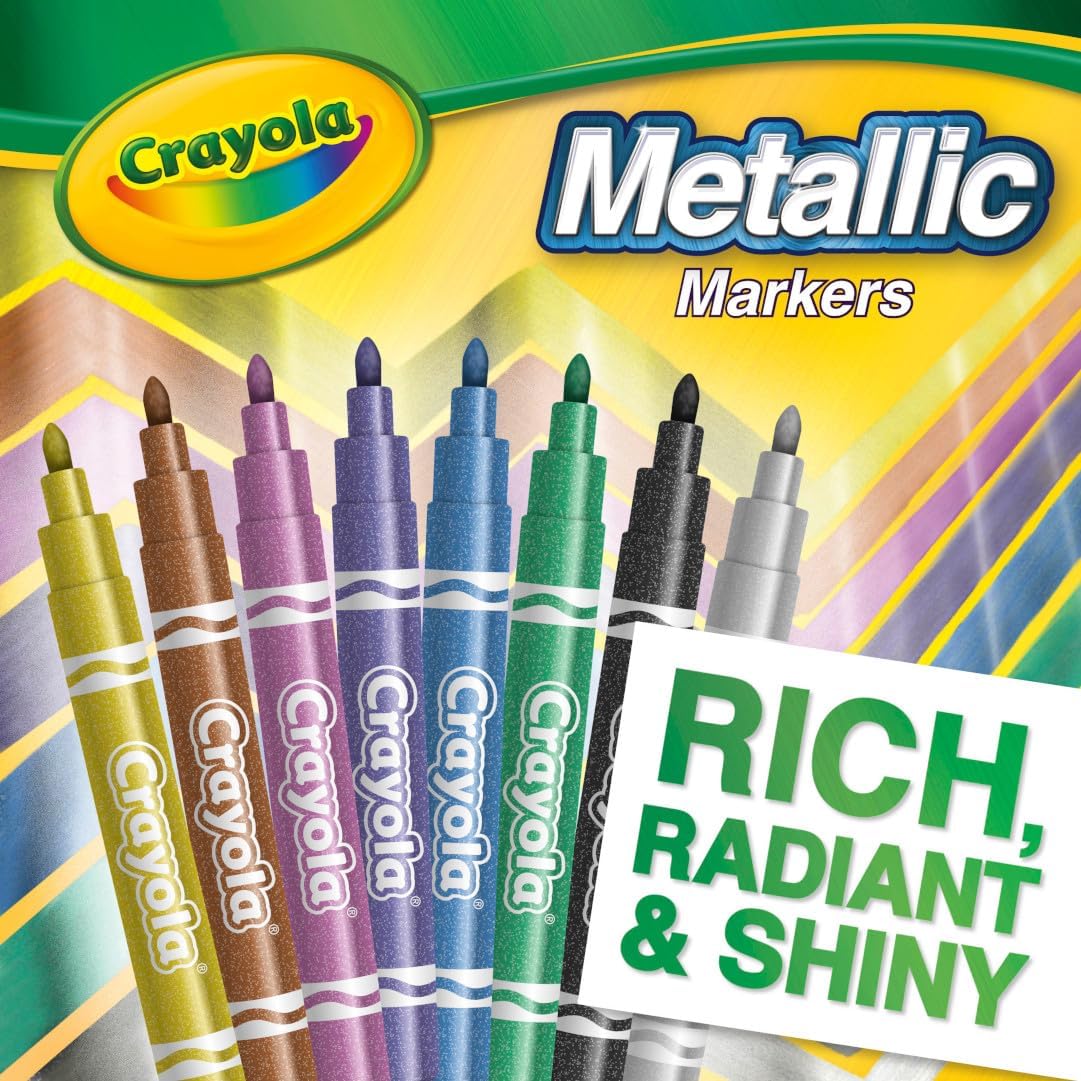 Crayola Metallic Markers (8ct), Cute School Supplies for Kids & Teachers, For White & Black Paper, 3+ | Cute School Supplies for Kids & Teachers, For White & Black Paper, 3+
