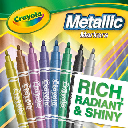 Crayola Metallic Markers (8ct), Cute School Supplies for Kids & Teachers, For White & Black Paper, 3+ | Cute School Supplies for Kids & Teachers, For White & Black Paper, 3+