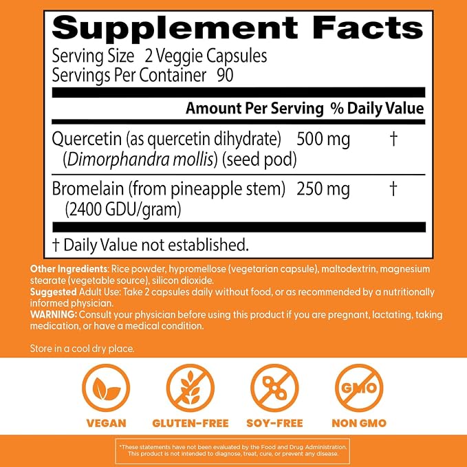 Doctor's Best Quercetin Bromelain Supplement, for Men & Women, 180 Veg Caps