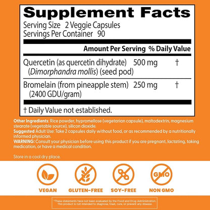 Doctor's Best Quercetin Bromelain Supplement, for Men & Women, 180 Veg Caps