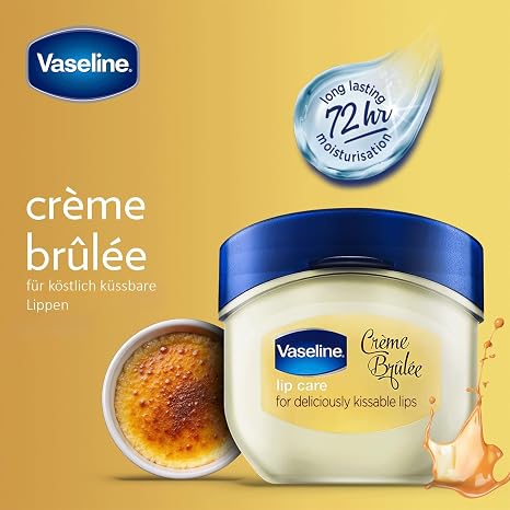 Vaseline Lip Balm for Instantly Soft Smooth Lips Crème Brûlée Lip Balm Locks In Moisture to Improve Hydration 0.25 oz