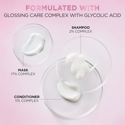 L’Oreal Paris Sulfate Free Glossing Shampoo and Conditioner Set with Glycolic Acid, Provides Intense Glass Shine & Smoothness, Suitable for Dull, Dry, and Color-Treated Hair, EverPure, 13.6 Fl Oz Set