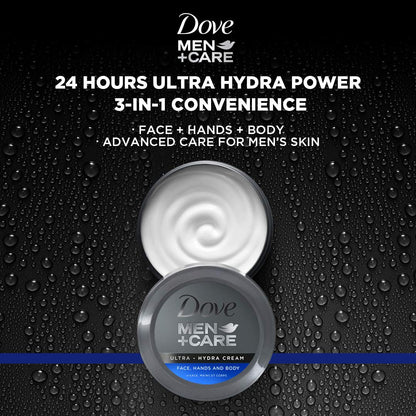 Dove Men+Care Ultra Hydra Cream, Face, Hands and Body care, All Skin Types, 4-Pack of 2.53 Oz Each