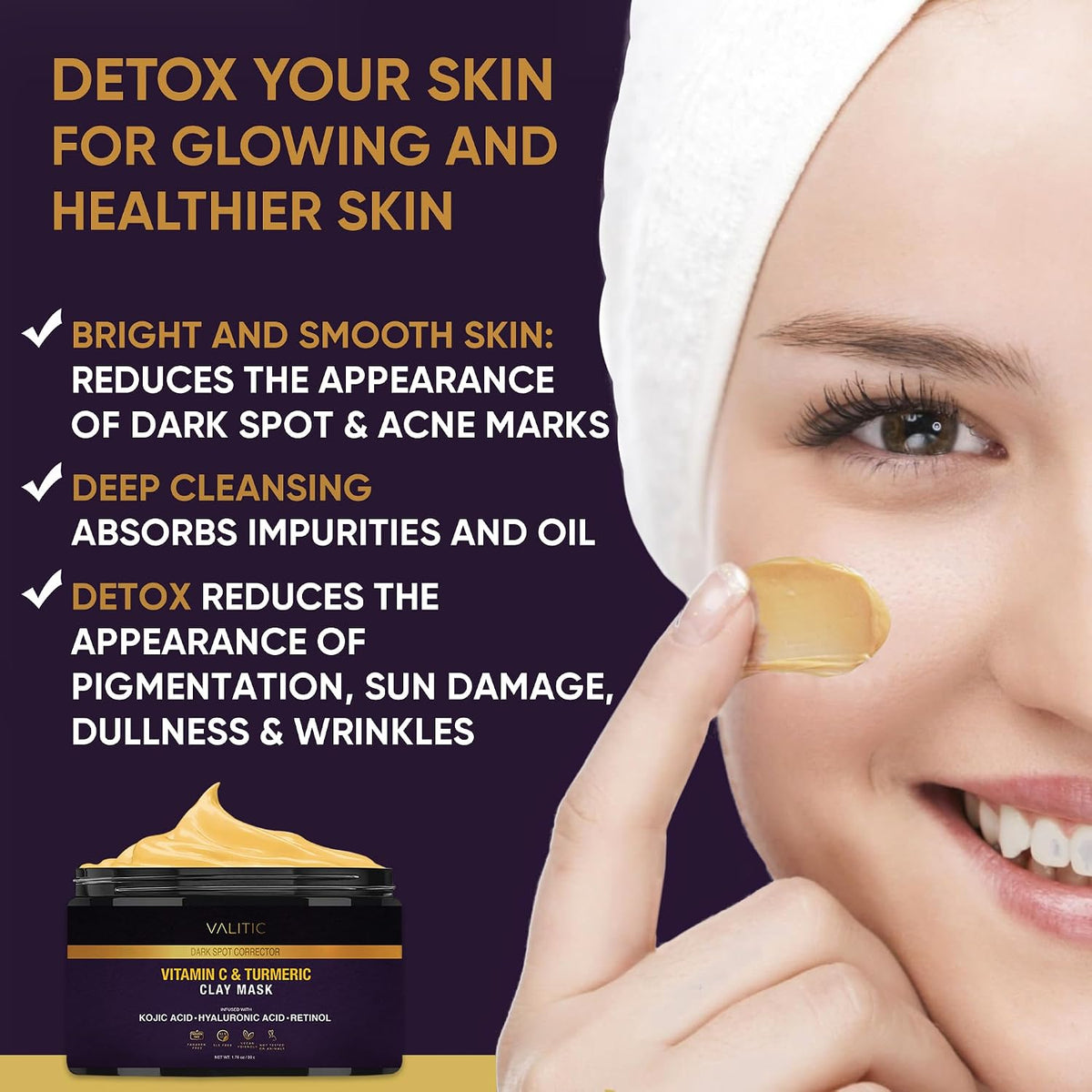 VALITIC Turmeric Vitamin C Clay Mask, Face Dark Spot Remover 50g 1.76oz