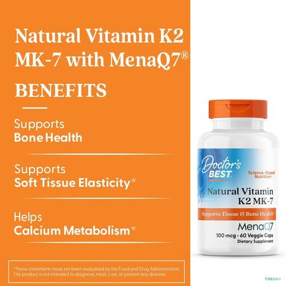 Doctor's BEST Natural Vitamin K2 MK7 Supplement, Non GMO, 60 Veg Caps