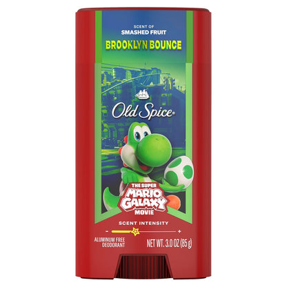 Old Spice Aluminum Free Deodorant for Men, Old Spice x The Super Mario Galaxy Movie, 24/7 Lasting Freshness, Lasting Odor Protection, Smell Super with Brooklyn Bounce, Smashed Fruit Scent, 3.0 oz